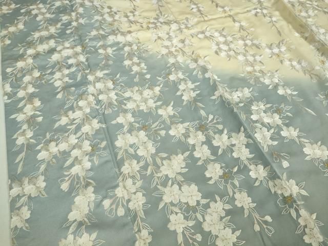 平和屋本店□極上 訪問着 総手刺繍 枝垂れ桜 暈し染め 金糸 逸品