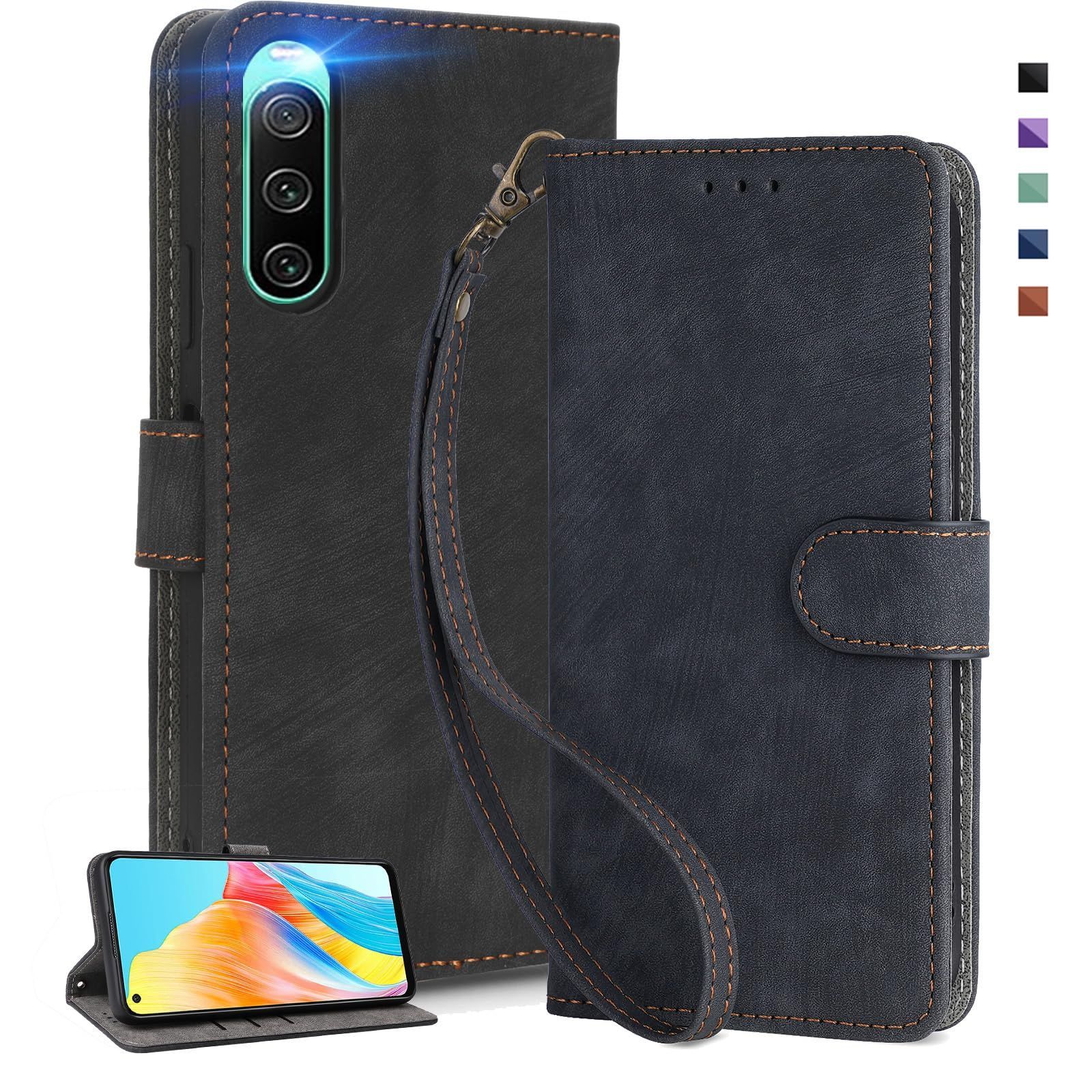 【数量限定】UnivoColors Sony Xperia 10 IV（SO-52C/SOG07） 手帳型 スマホケース 携帯カバー 高級合皮 RFIDブロッキング カード収納 専属ストラップ同梱 マグネット開閉 横置きスタンド機能 放熱性 着
