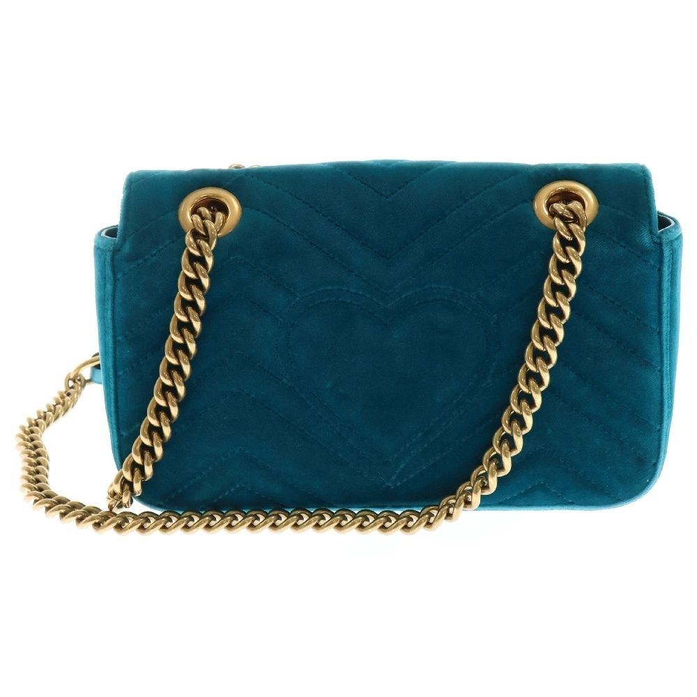 GUCCI (グッチ) GGマーモント ベロア チェーンショルダーバッグ ブルー  
