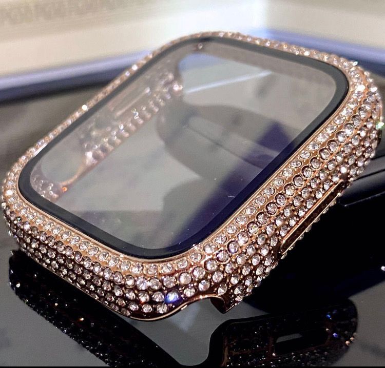 値引 ローズゴールド☆AppleWatchカバー 保護 ケース 高級glass ラバーベルト
