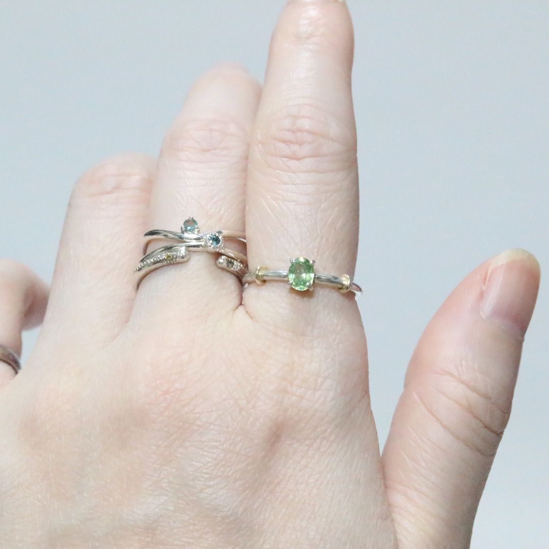 テリ艶⭐︎ナミビア産デマントイドガーネットのK10小ワッカシルバーリング約9号 テリ艶⭐︎ナミビア産デマントイドガーネットのK10小ワッカシルバー