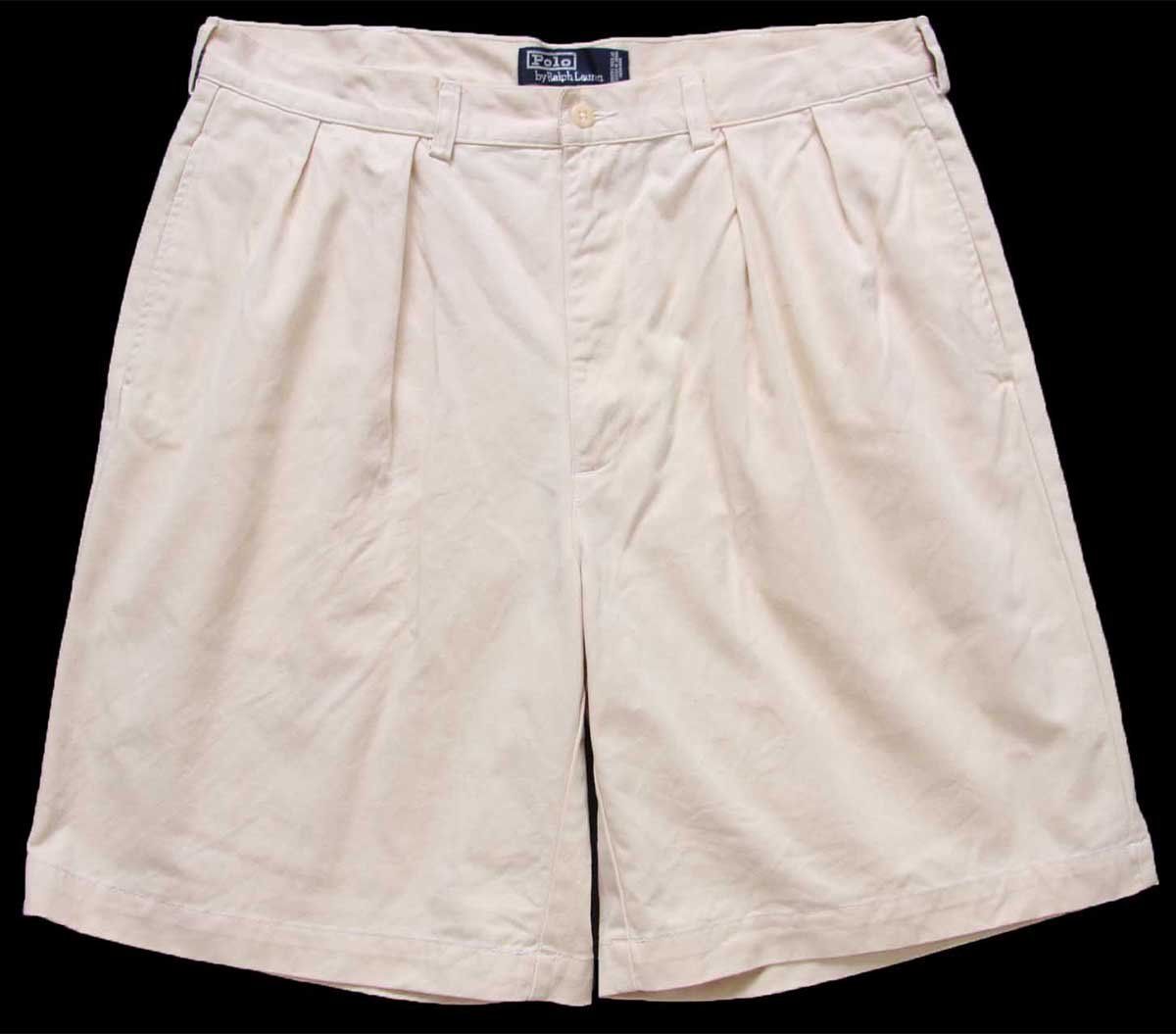 90s メキシコ製 ポロ ラルフローレン TYLER SHORT ツータック コットン チノ ショートパンツ アイボリー 36 ショーツ ハーフ