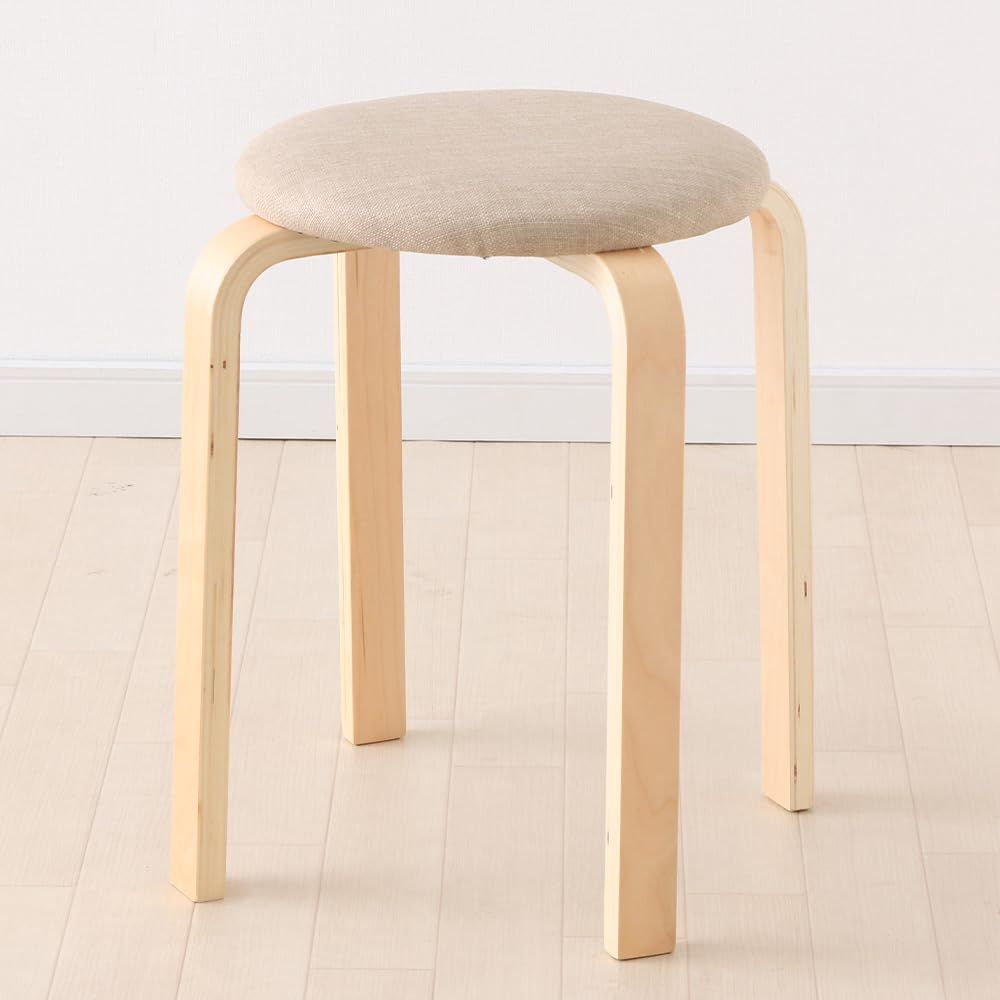 【数量限定】積み重ね収納 スタッキング ファブリック 座面直径約32×高さ約45cm ベージュ スツール 木製 SL-02F 椅子 アイリスプラザ