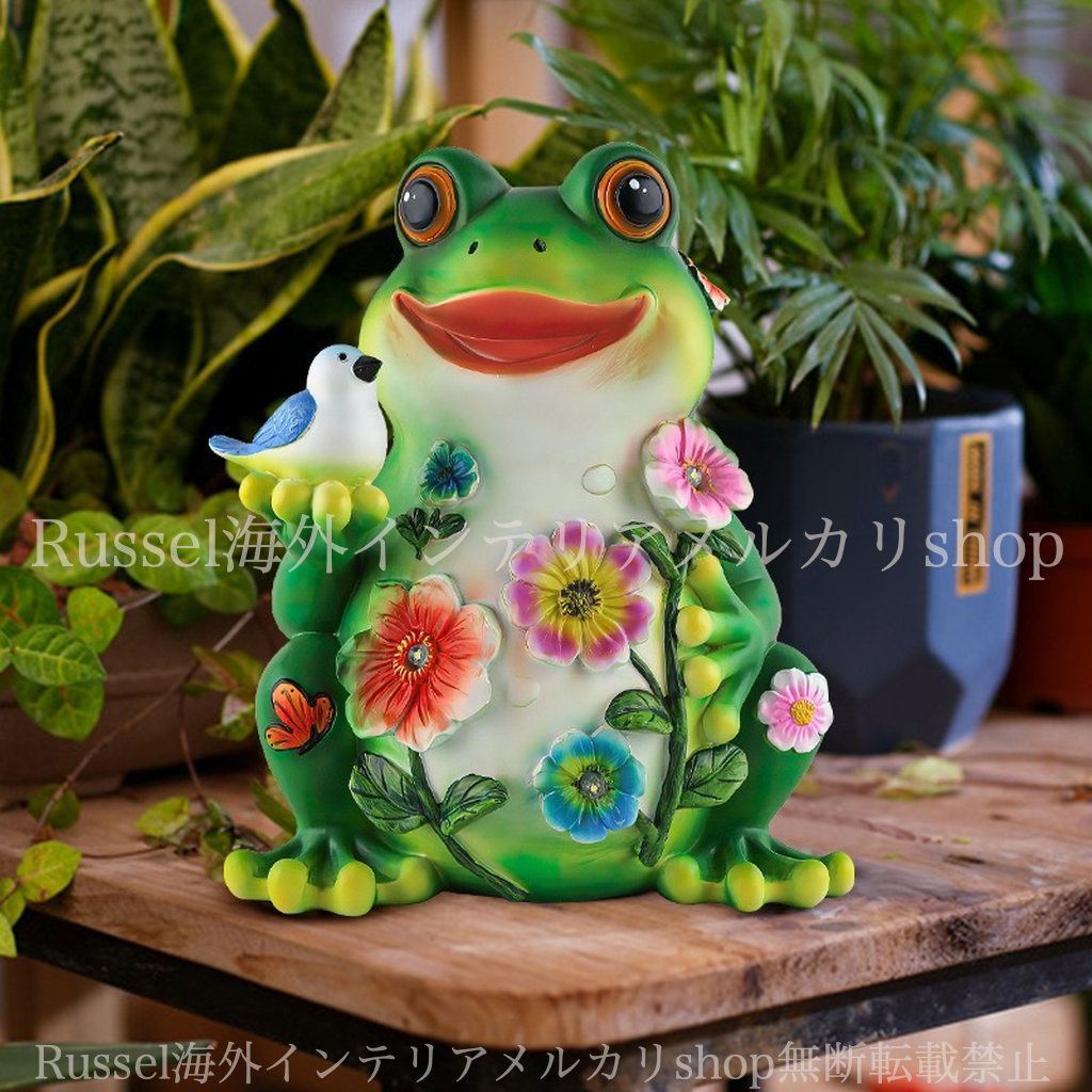 dai様カラフルなカエルと花のクラフトセット ソーラーライト カエル ガーデンライト 鳥 花 庭 樹脂 花柄 フラワー