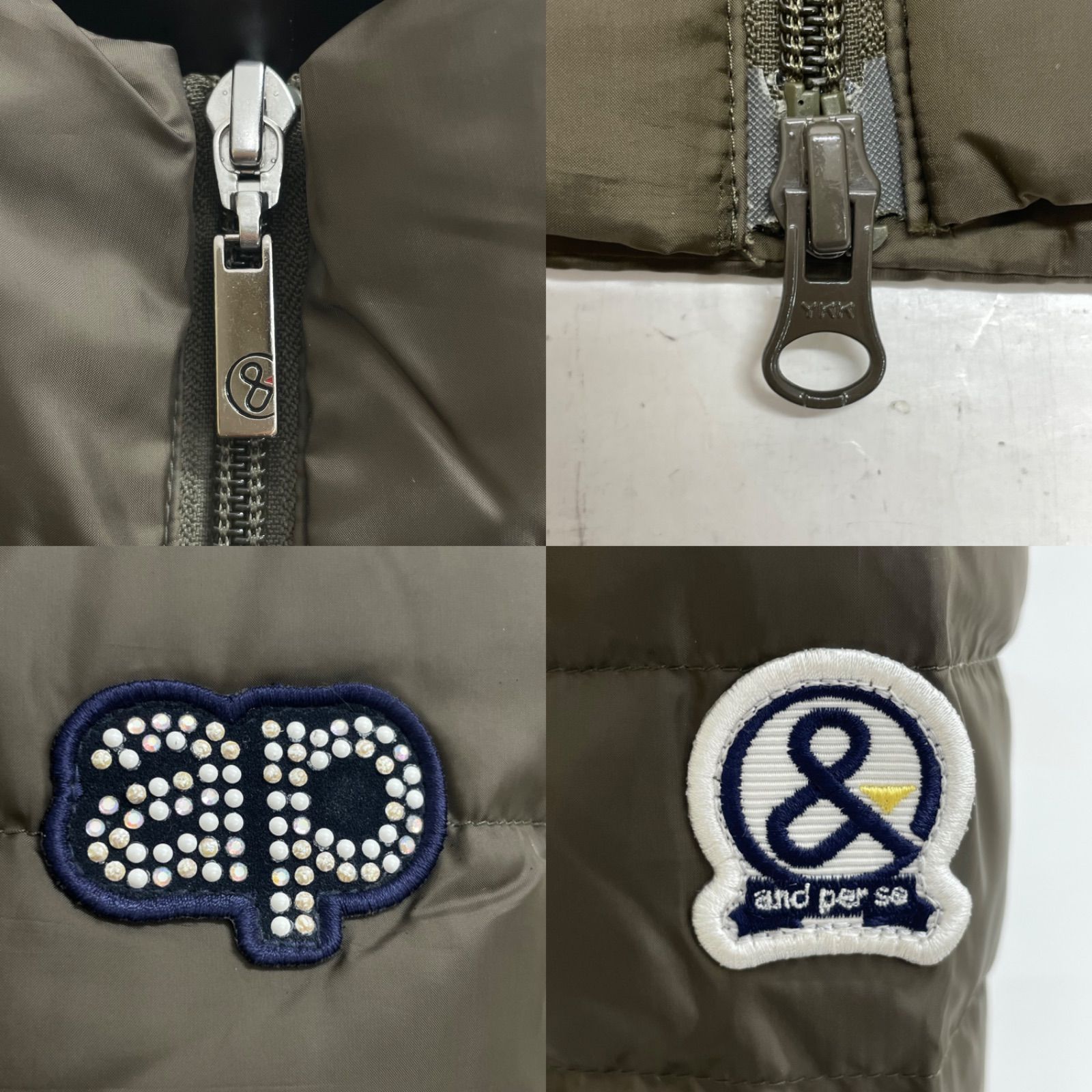 and per se アンパスィ ポリエステル ダブルジップ 長袖 ダウンジャケット ワッペン ブラウン系 レディース L ゴルフウェア WHITEMONARCHHOTEL_COM