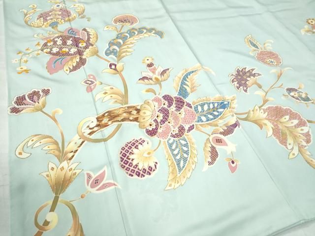 平和屋着物●野口彦太郎　大彦三代目　江戸染繍友禅　色留袖　刺繍　地紙草花文　金糸　正絹　逸品　CAAV6560vf 平和屋着物○野口彦太郎 大彦三代目 江戸染繍友禅 色留袖 刺繍