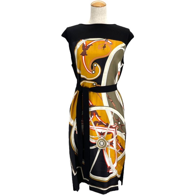 エルメス HERMES ツイルレーヌ切替ニットワンピース ブラック シルク ウール レディース ワンピース