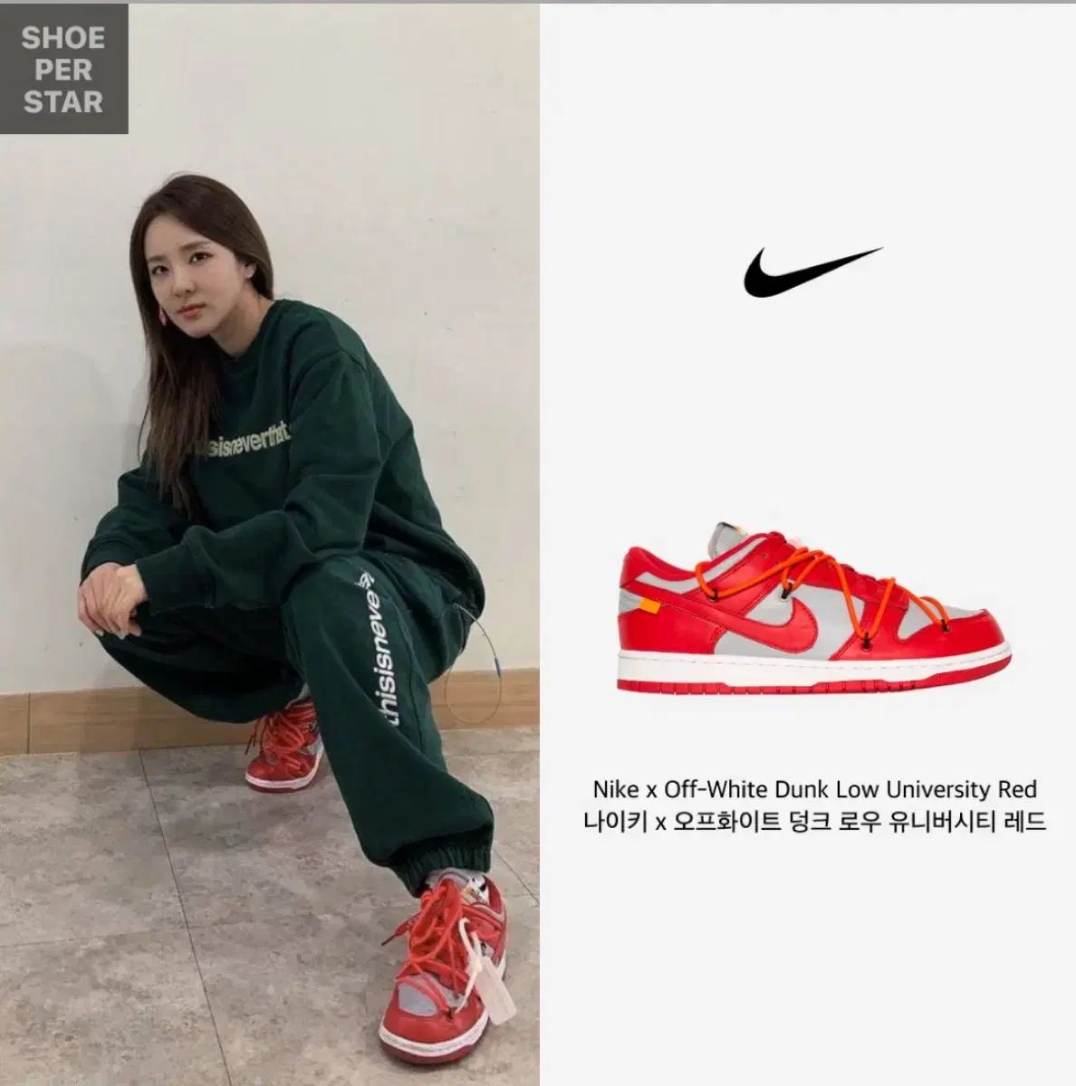 290 NIKE(ナイキ) x オフホワイト ダンク ロー ユニバーシティー レッド
