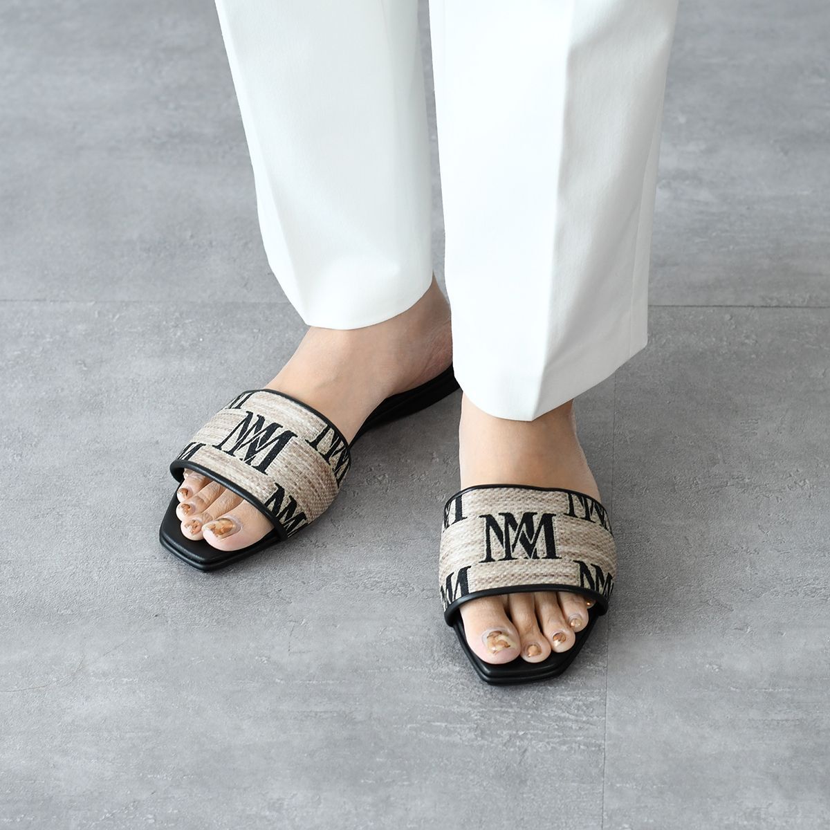 MAX MARA ロゴ ジャカード ラフィア風 スライドサンダル Max Mara マックスマーラ サンダル LOGOSLIDE ジャカード