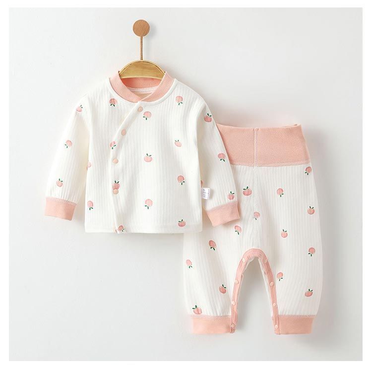  2点セット ベビーパジャマ 腹巻付き 車 ピーチ 兎 桃 前開き 上下セット 長袖 パジャマ 70 80 90 ベビー 寝具 セットアップ ベビー服 ルームウェア ベビールー goudoudou 5583 パジャマ パジャマ バスローブ