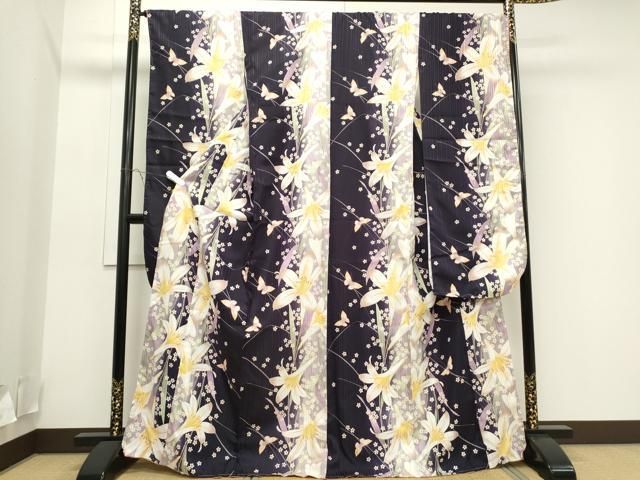 平和屋着物▽本塩沢　単衣　唐草文　正絹　逸品　CAAU3884xi 平和屋着物▽本塩沢 単衣 源氏車文 正絹 逸品 AAAZ9084fy