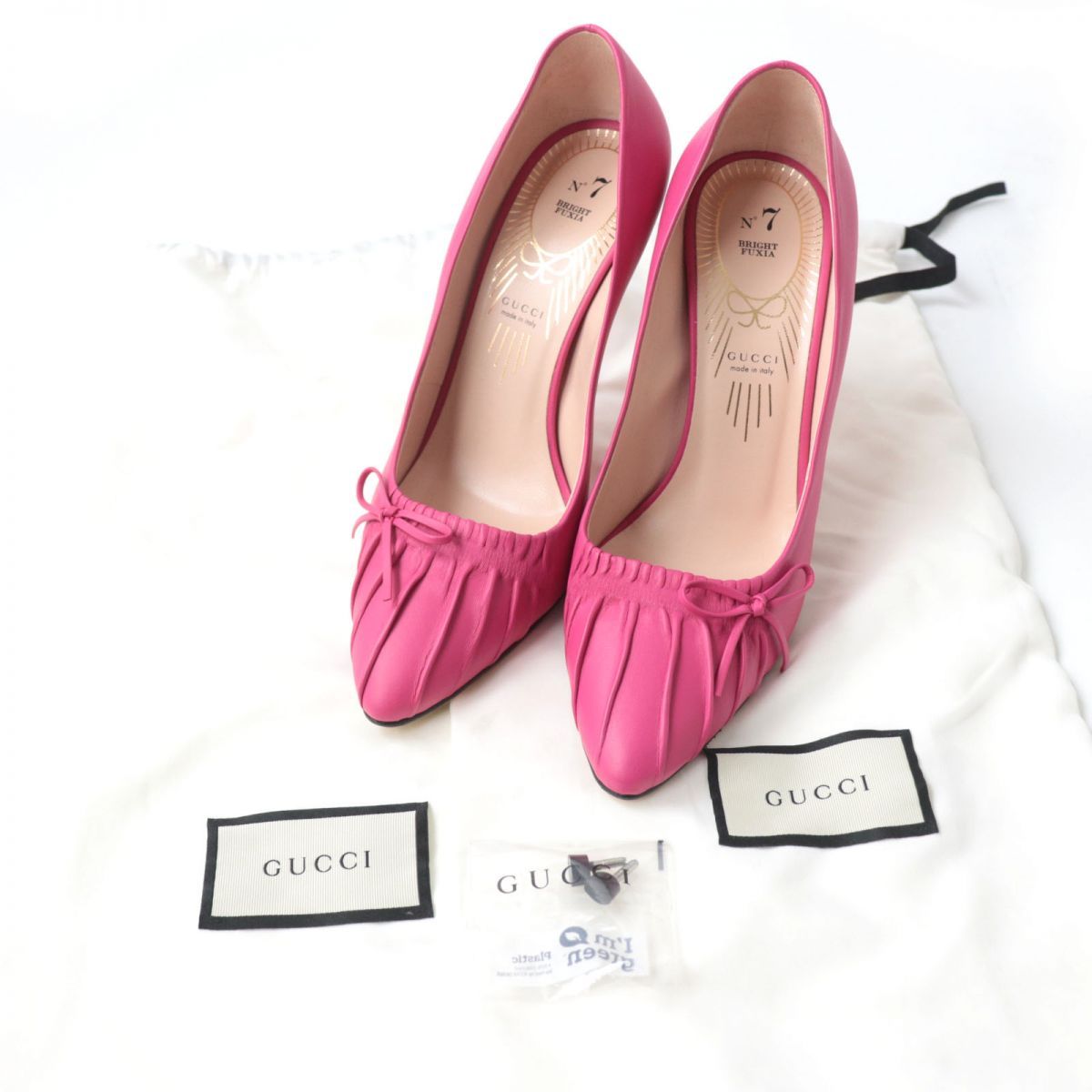 GUCCI グッチアーモンドトゥ レザーパンプス ピンク レディース イタリア製