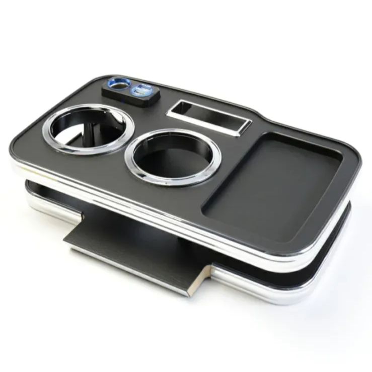 メーカー直送 ハイエース 200系 フロント用 デザイン3 USB 付き レザーブラック スリーピース オリジナル 自動車用 センターテーブル ドリンクホルダー付き コースター付属 ThreePiece!エンブレム付属 フロント テーブル