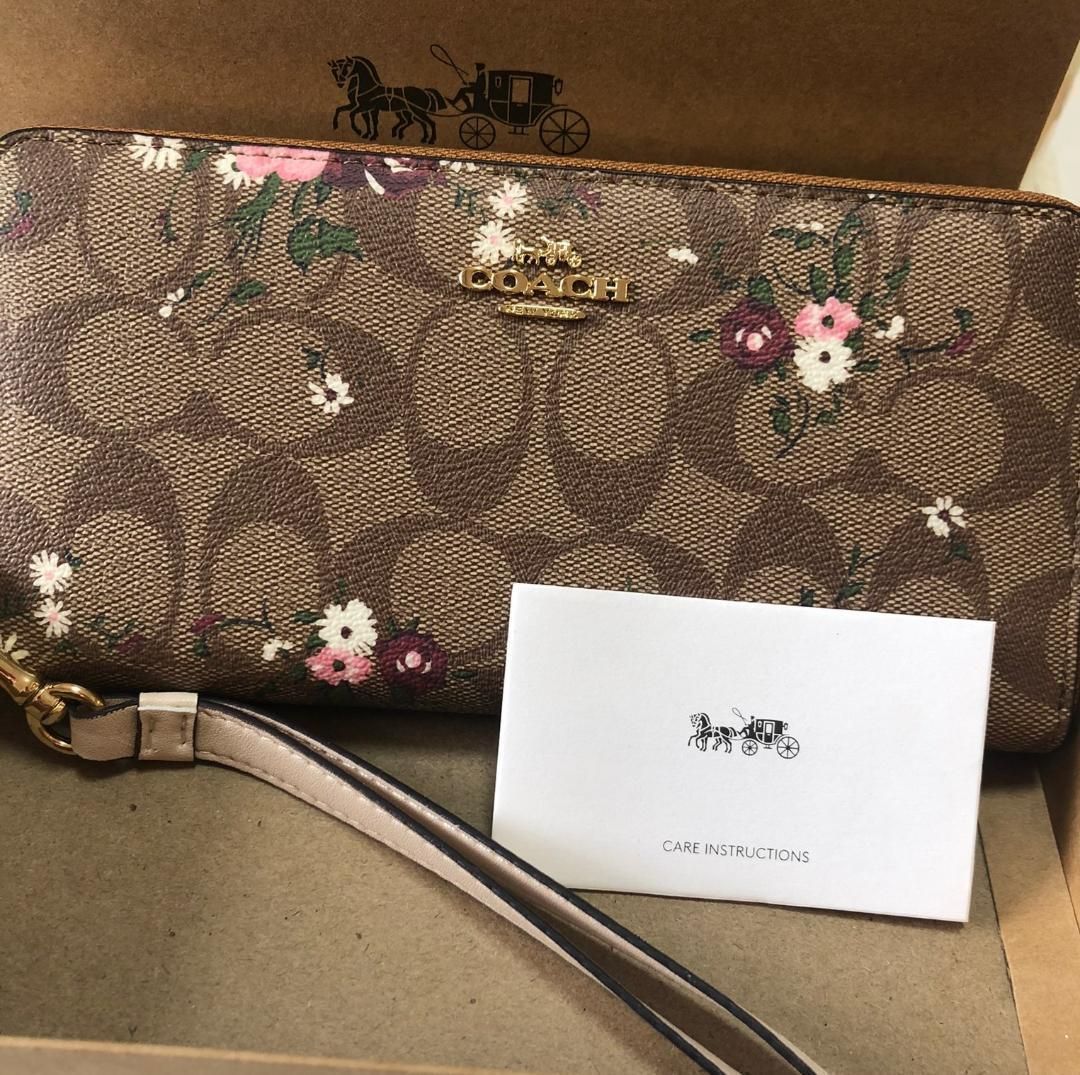 COACH コーチ 新品 カーキ 長財布 レディース 小物 花柄 茶 財布 88