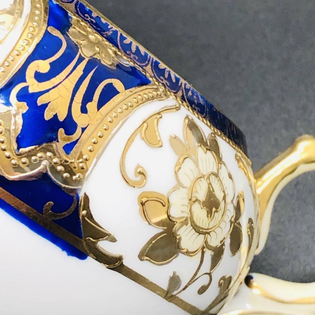 オールドノリタケ カップ＆ソーサー　金彩金盛上湖畔風景白鳥図 　　有名パターン オールドノリタケ 有名パターン 金盛上藍帯イギリス 金彩湖畔