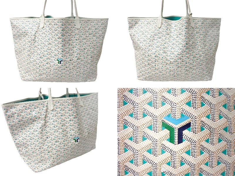 GOYARD ゴヤール サンルイ クレールヴォア GM トートバッグ 2022年限定 ホワイト グリーン ヘリンボーン柄 美品 中古 66489