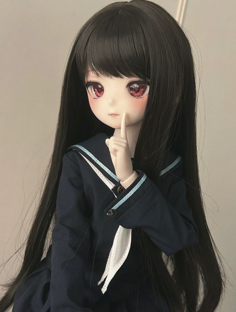 未使用 黒 ストレートウィッグ 3点セット BJDドール用 ウィッグ 1/6 ロングヘア カツラ ストレート 黒