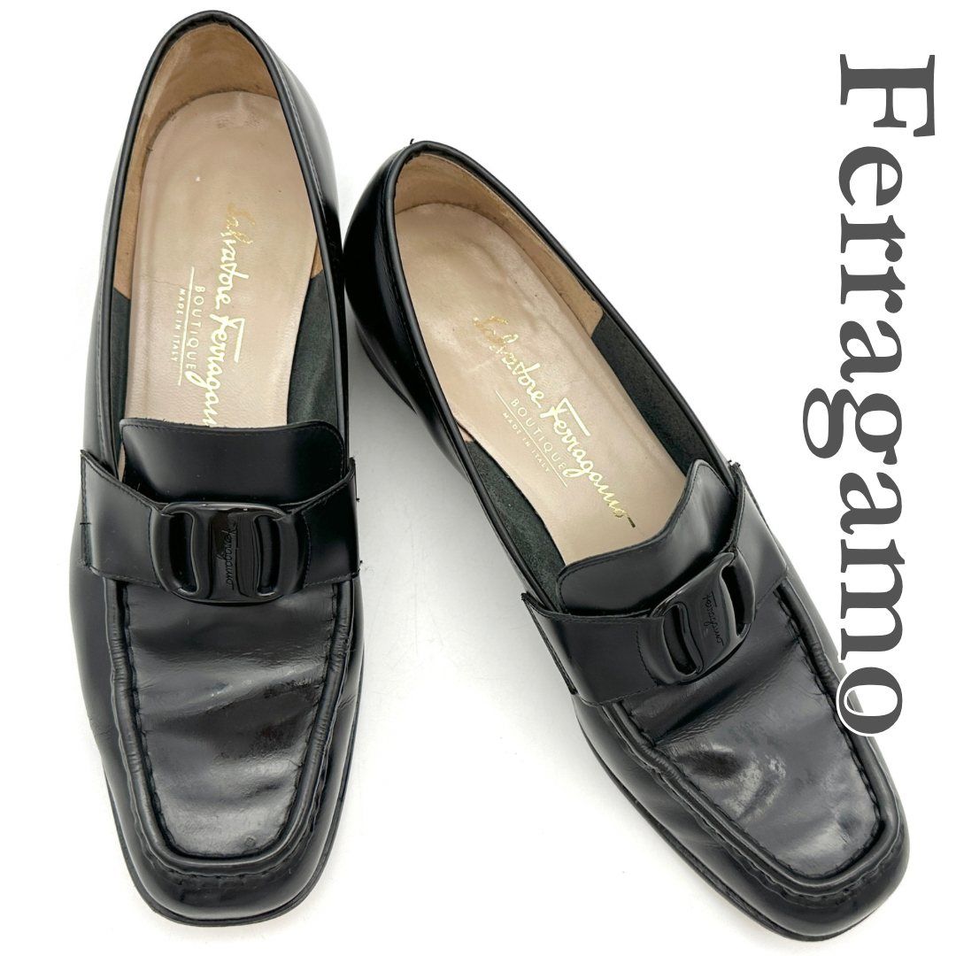 フェラガモブラック スクエアトゥ ローファー Ferragamo スクエアトゥ レザーローファー | ブラック | FARFETCH JP