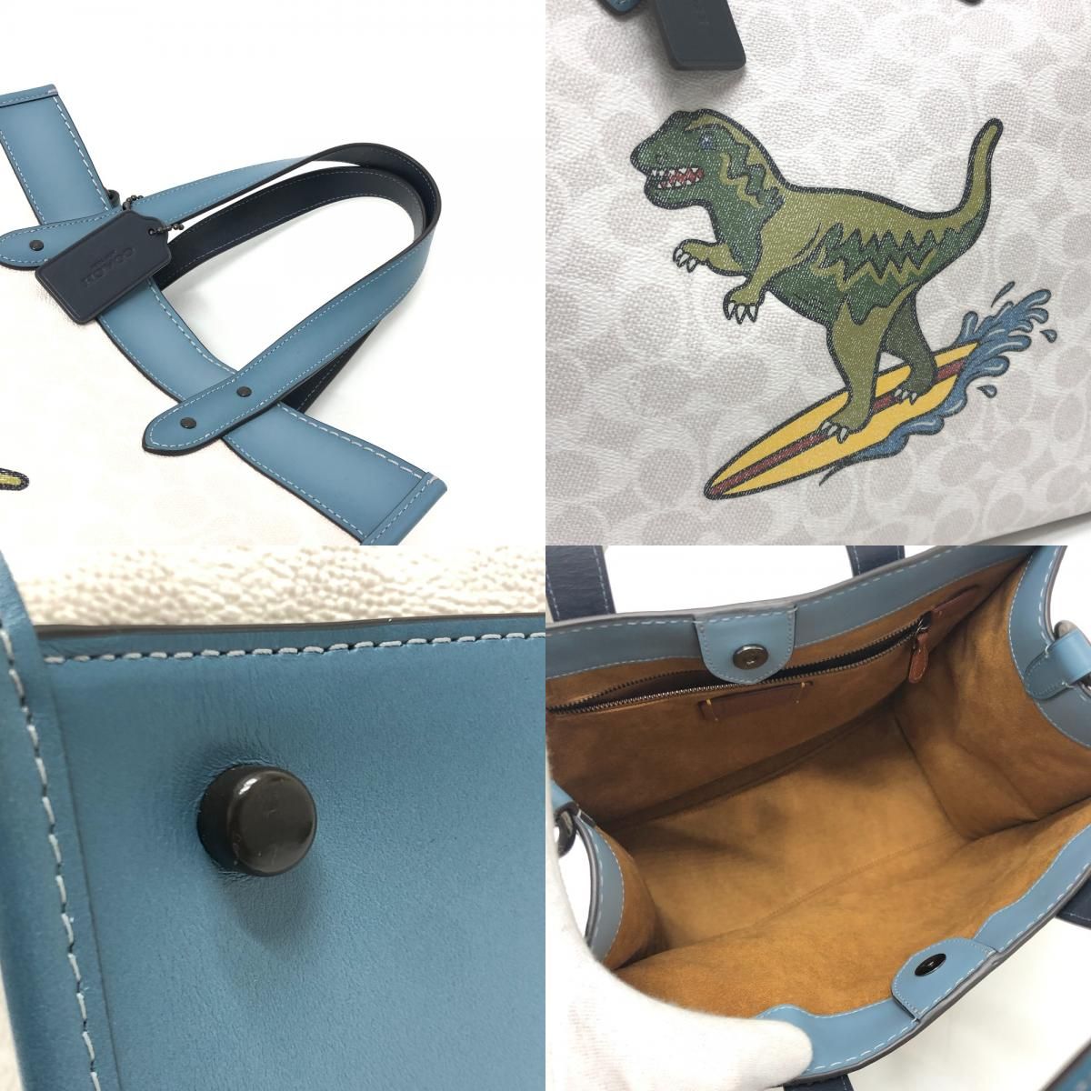 【あとちゃん】COACH コーチ トートバッグ 恐竜サーフィン C4804 コーチ 2way レザーレキシートートバッグ 恐竜波乗りサーフィンC4804