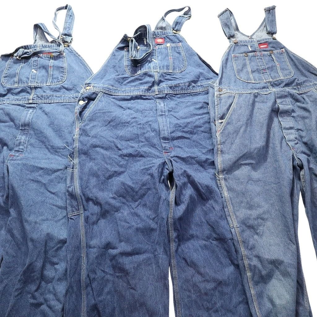 古着卸 まとめ売り ディッキーズ オーバーオール 3枚セット (メンズ 40 /44 /46 ) デニム サロペット ワーク ペインター 中古 古着 MY7096
