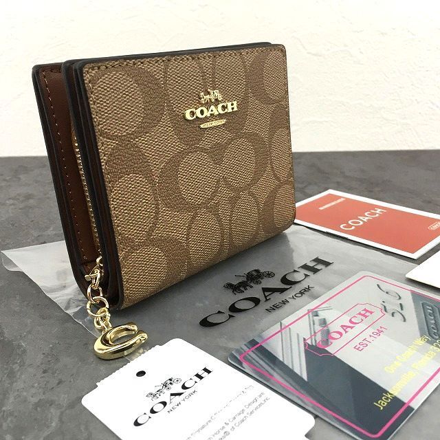 531 送料込み ♥品 COACH コンパクトウォレット C3309 ブラウン シグネチャー