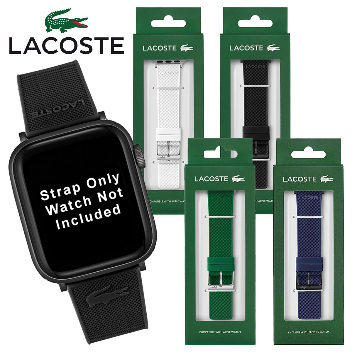 LACOSTE ラコステ Apple Watch ワニ ワンポイント バンド シリコン ラバー ホワイト ブラック グリーン ネイビー 38mm 40mm 41mm 42mm 44mm 45mm 46mm 49mm