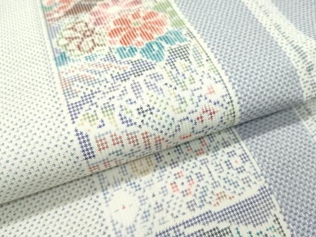 平和屋本店□極上 都喜ヱ門 本場大島紬 白大島 花園を飾