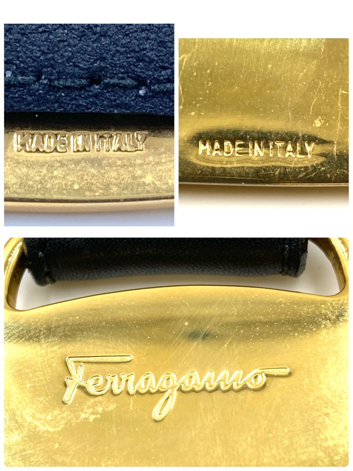 サルヴァトーレフェラガモ レザーベルト 黒×ゴールド イタリア製 ヴィンテージ Salvatore Ferragamo サルヴァトーレフェラガモ ヴァラリボン