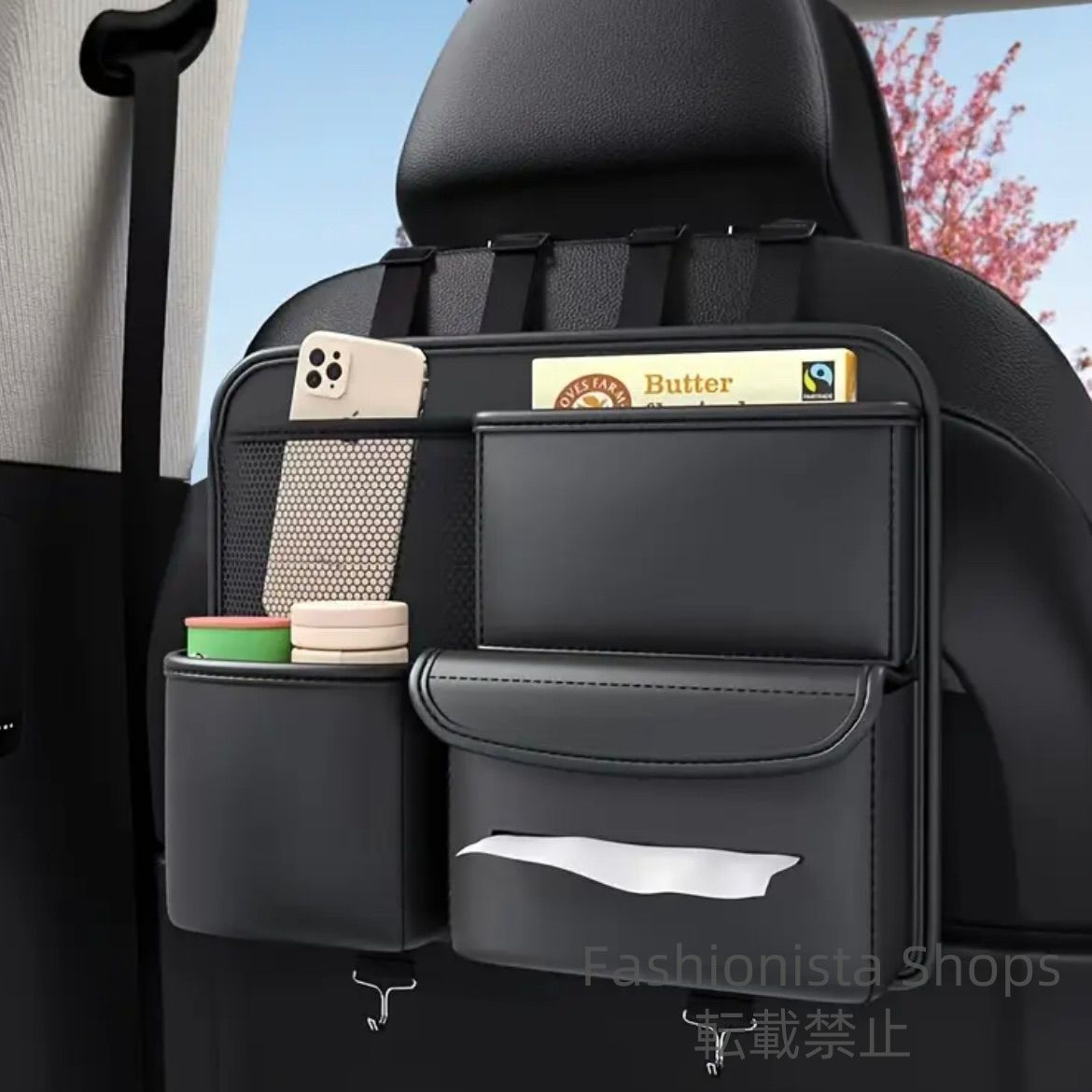 ティッシュボックス 吊り下げ フック ユニバーサル PUレザー 後部座席収納 バッグ 車用 シートバックポケット 車用収納ポケット 車内収納袋 後部座席収納バッグ 小物入れ レザー製 防水防汚 耐摩耗 多機能収納 cp22