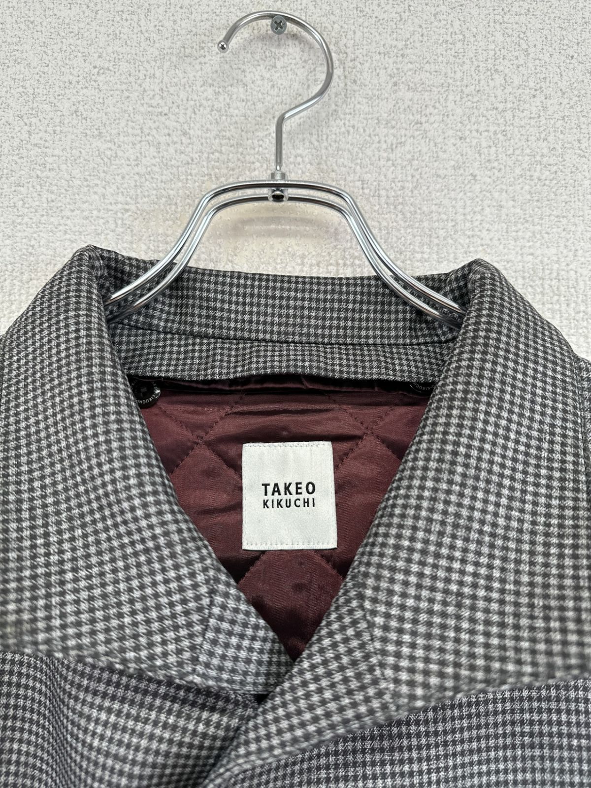 【人気サイズ M】タケオキクチ　ライナー付き　ステンカラーコート　チェック ライナー付】ツイルストレッチ ステンカラーコート（ステン