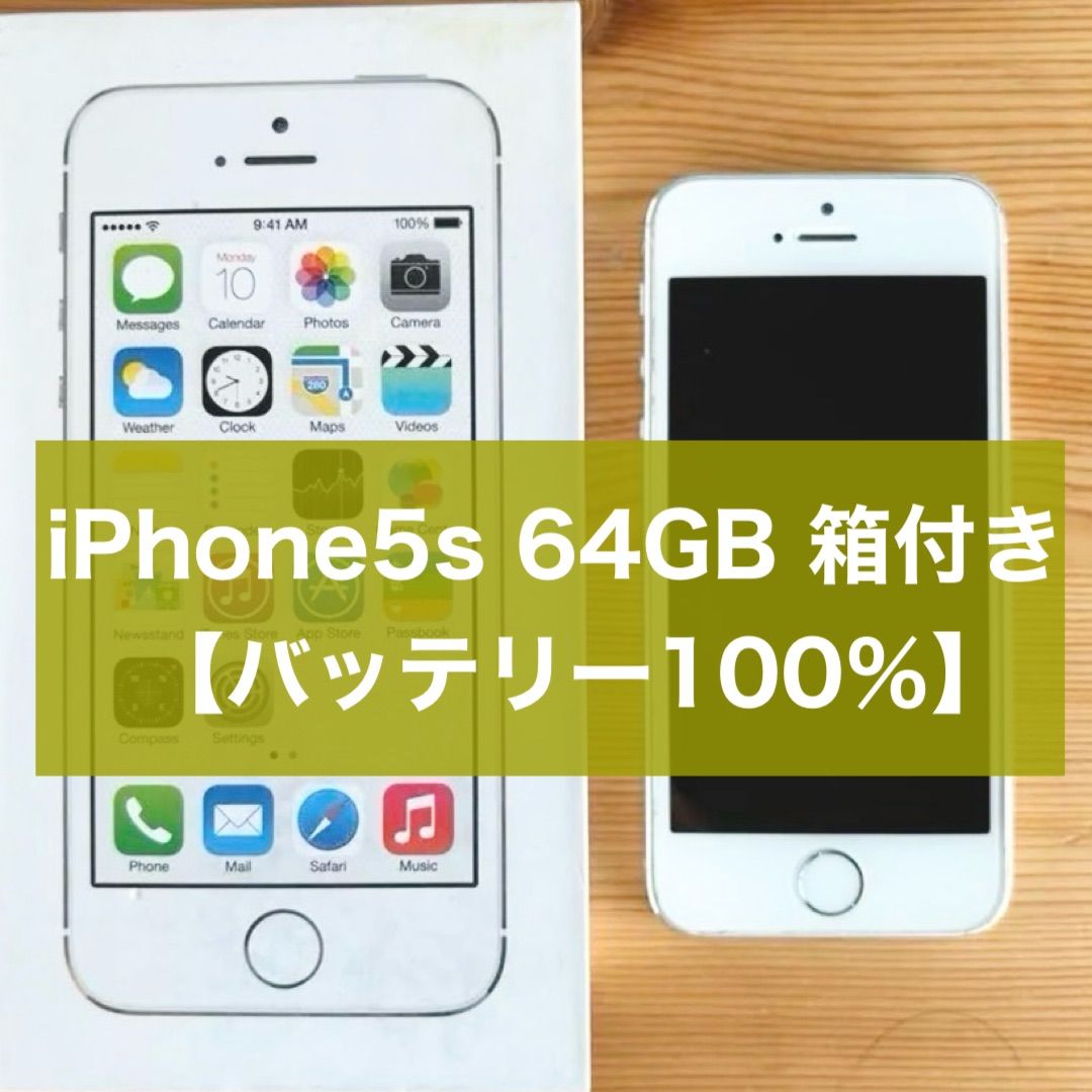 バッテリー100%】iPhone 5s シルバー 64GB 本体 docomo 箱付き美品 