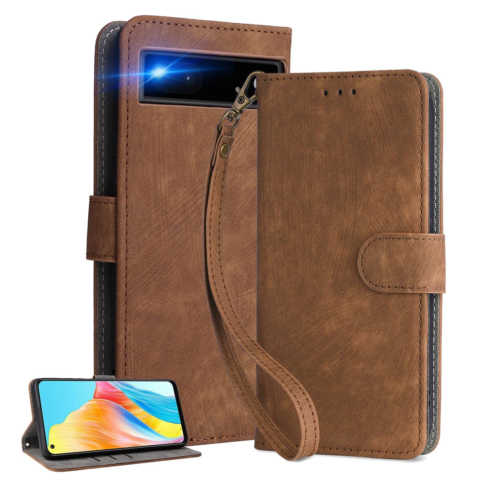 【新着商品】RFIDブロッキング 高級合皮 カード収納 携帯カバー 専属ストラップ同梱 スマホケース マグネット開閉 横置きスタンド機能 手帳型 放熱性 6a 着脱しやすい Pixel 全面保護 カメラ保