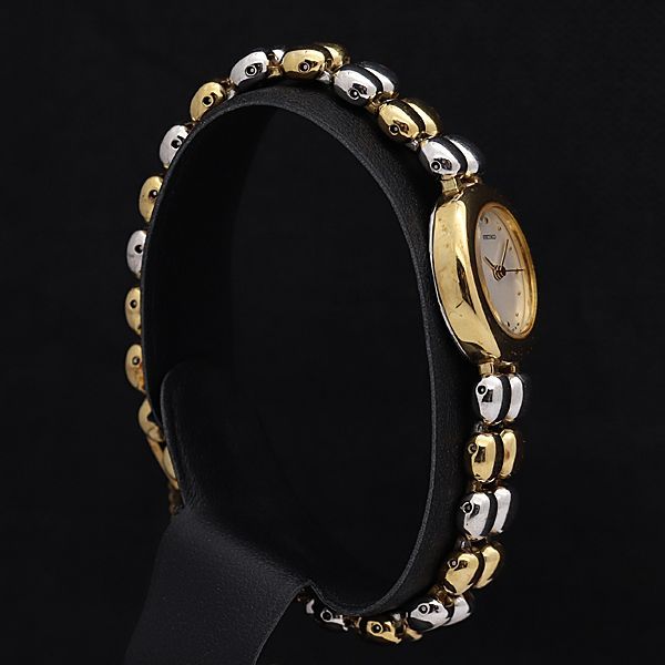 稼働 良品 セイコー QZ 1221-5790 白文字盤 オーバル コンビ