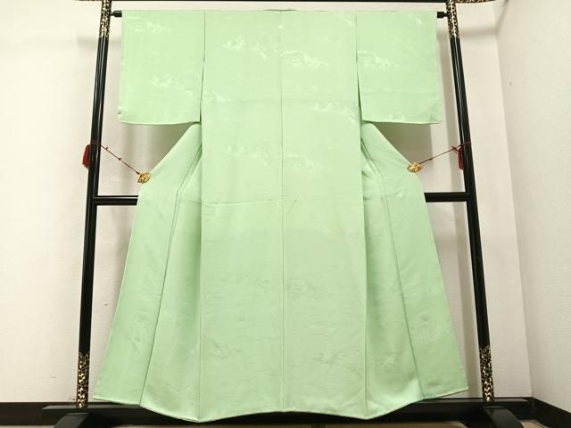 平和屋着物 上質な色無地 御所車草花地紋 裏葉柳色 正絹 AABC0662ph