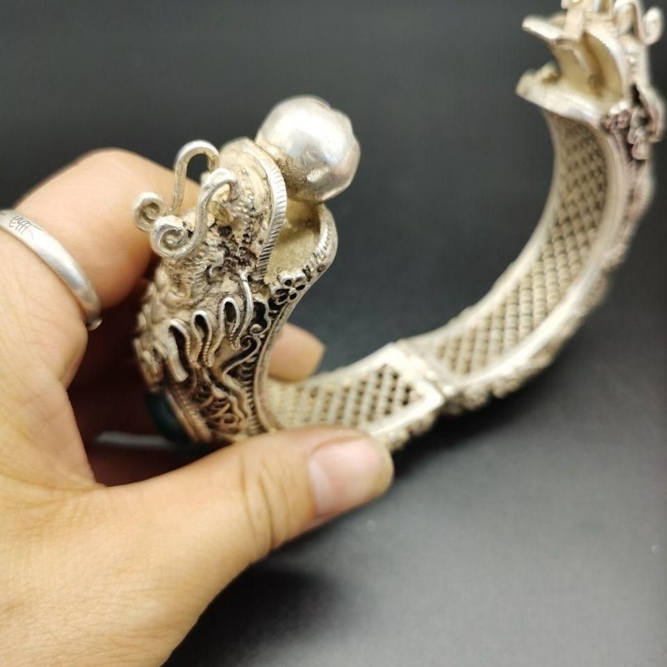 銅 細工 双龍戯珠腕輪 装飾品 現代工芸品 置物 - メルカリ