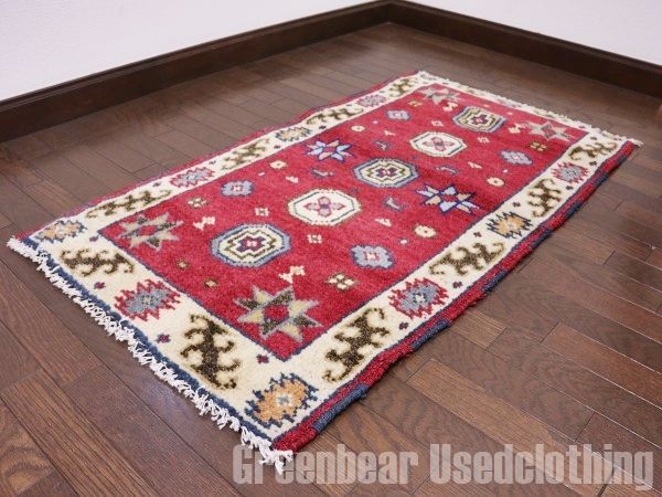 RAGQ184 ビンテージトライバルラグ ウール絨毯 110cm×63cm