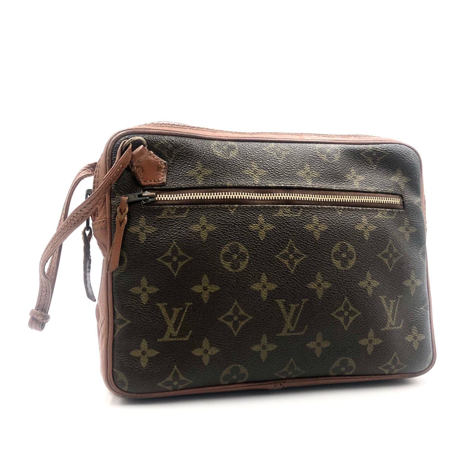 LOUIS VUITTON ルイヴィトン モノグラム サックスポ セカンドバッグ クラッチバッグ PVC×レザー ブラウン フランス製 刻印あり 1982年製 ECLAIR社ファスナー