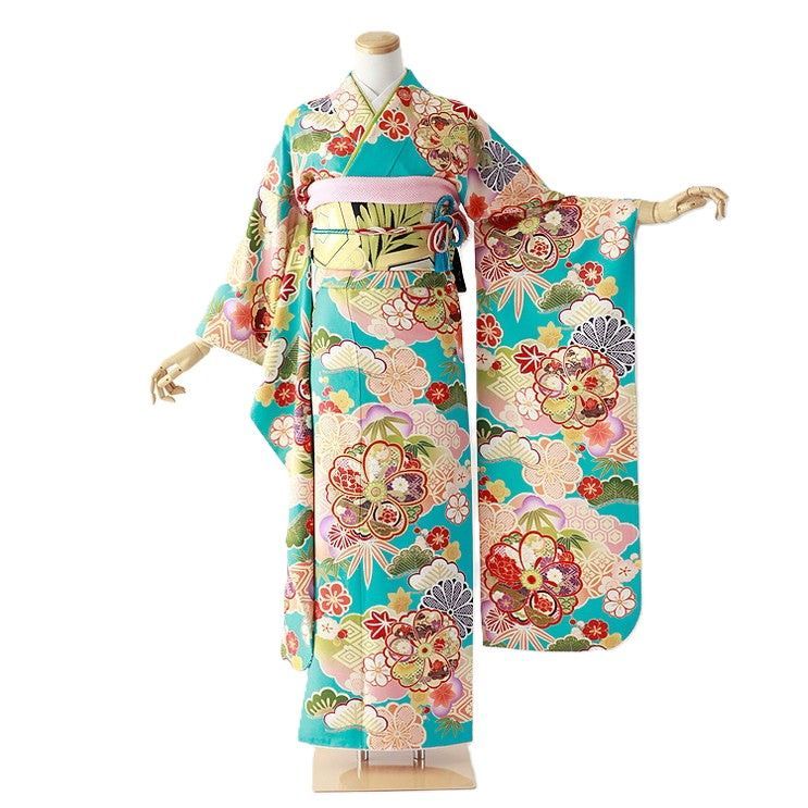 振袖 身長148-163cm 青 bl-038