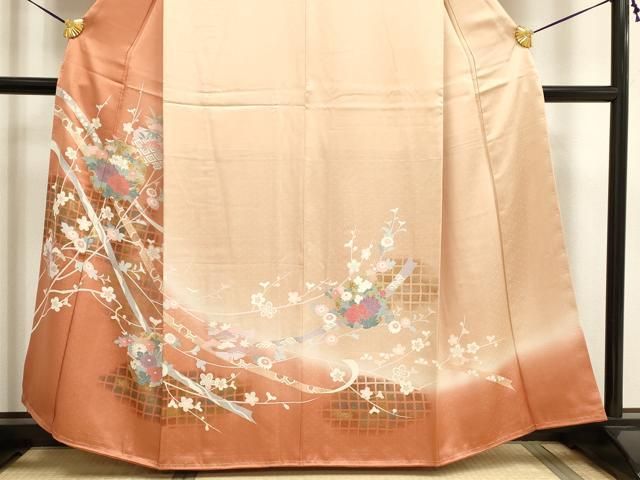 や*ー様 E0404★ 着物淡雪 ★ 正絹　袷　付下げ　小花の刺繍　　粋な暈し地 E0404☆ 着物淡雪 ☆ 正絹 袷 付下げ 小花の刺繍 粋な暈し地