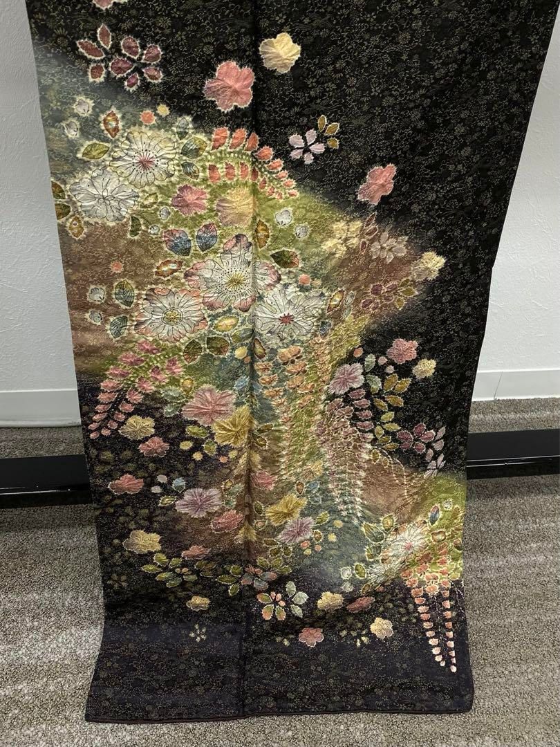 桐屋 翠山工房 落款入 辻ヶ花 振袖 金彩 絞り加工 上品 正絹