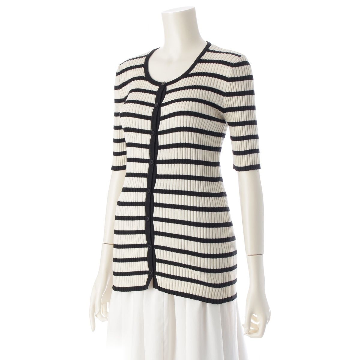 シャネル 98P コットン ココマーク ボーダー ニット アンサンブル P10236 P10233 ブラック×ホワイト 40