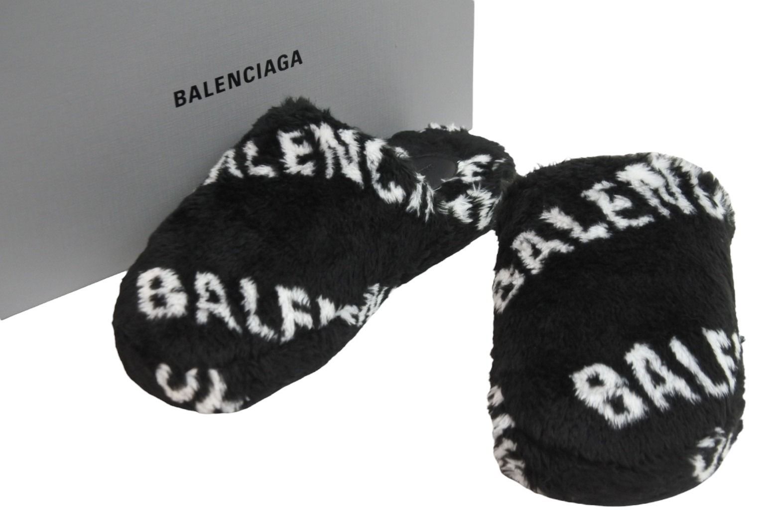 極美品 BALENCIAGA バレンシアガ ロールオーバーロゴファー サンダル  