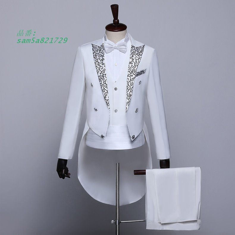 メンズタキシード スーツセット 黒 白 燕尾服 5点セット 演奏会 忘年会 司会 舞台 演出 活動 パーティー 結婚式 コンサート 結婚式 二次会 ステージ am5a821729