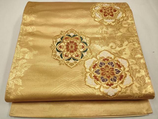 平和屋着物◎西陣 六通柄袋帯 唐織 正倉院花文 金糸 正絹 逸品