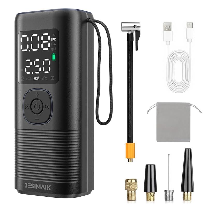JESIMAIK 電動空気入れ VP-18 バイク 車 自転車 エアーポンプ 充電式 6000mAh大容量バッテリー コードレス スマートエアポンプ 最大圧力160PSI 高速充填 自動停止 低騒音 大画面デュアルスクリー 仏|英|米式|浮き輪バルブ対応