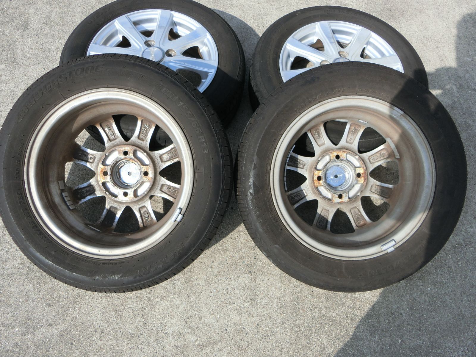 843 SPORTJUSTIN 13インチ アルミホイール 13×4.5J 45 PCD100 ハブ径 約74mm 4穴 4本セット 155 65R13 ダイハツ エッセ 外し FFCRYSTALESIA_COM