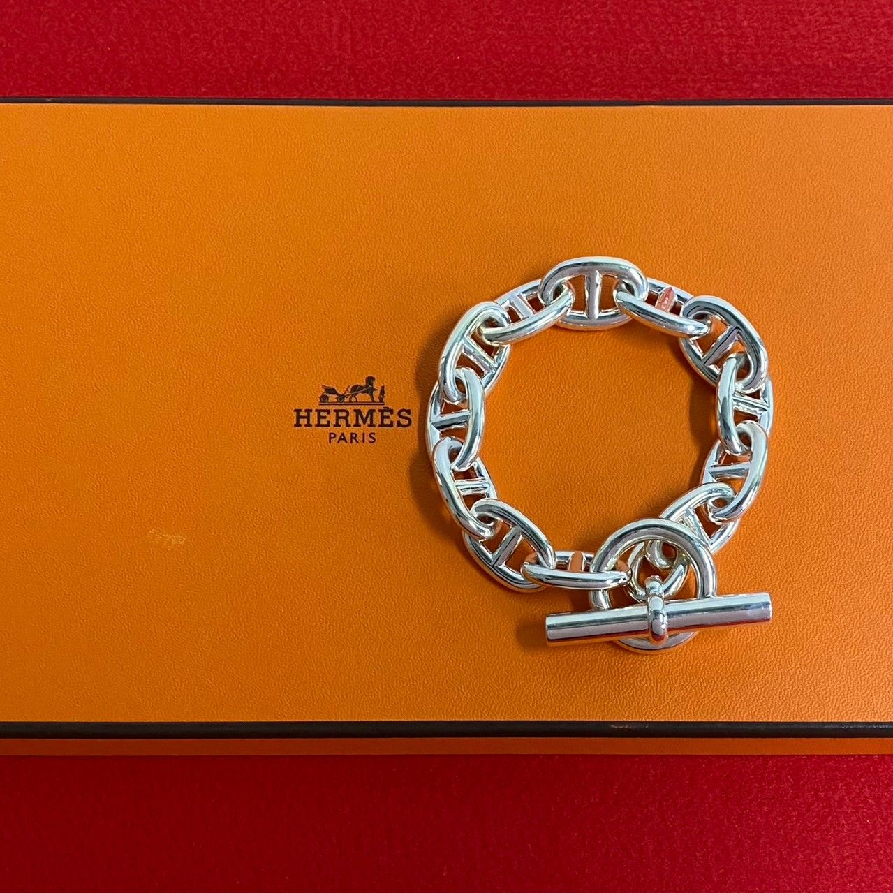 ほぼ未使用 HERMES エルメス シェーヌダンクルTGM 12コマ シルバー925 ブレスレット バングル アクセサリー メンズ o0002