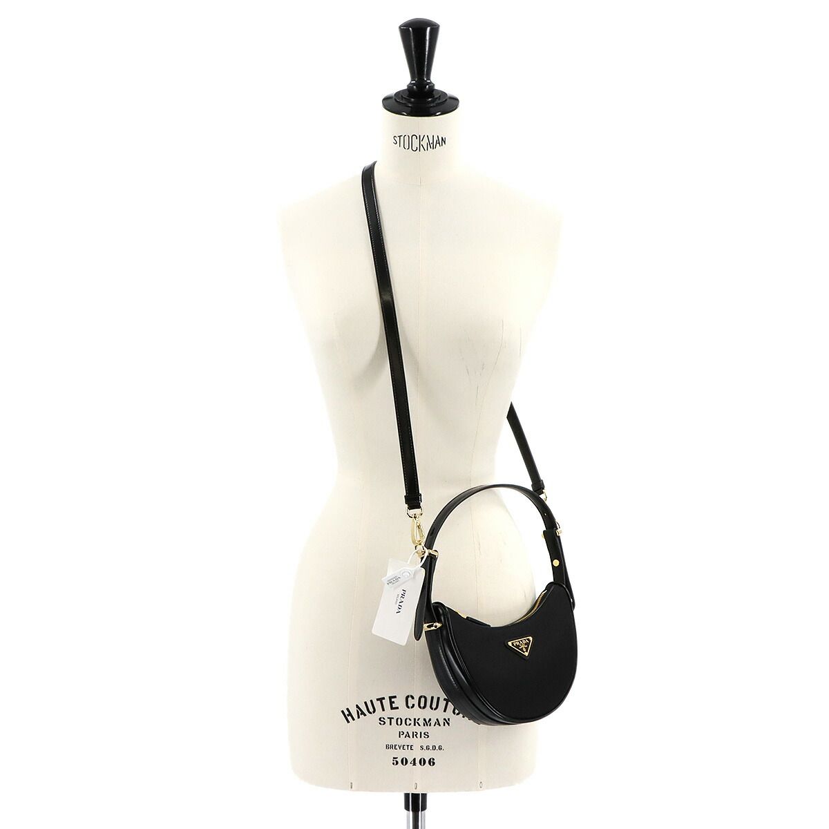 未使用 展示品 プラダ PRADA アーケ スモール 2way ハンド ショルダー バッグ ナイロン レザー ブラック 1BC194 ゴールド 金具 90281413 未使用 展示品 プラダ PRADA アーケ スモール 2way ハンド ショルダー