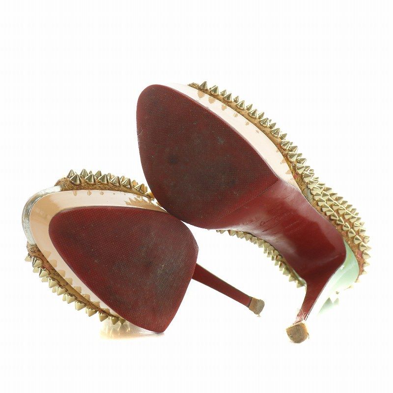 Christian Louboutin　レザー スタッズ フラット パンプス ルブタン スタッズ ローファー 革靴 フラットシューズ パンプス