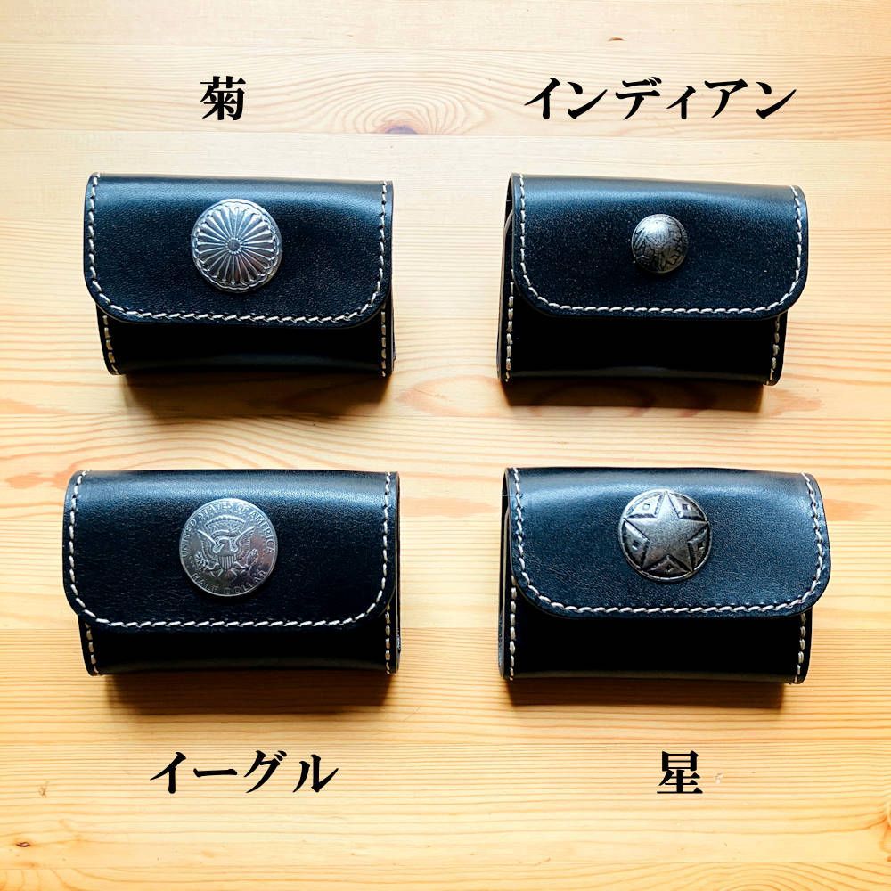 ‼️SALE‼️本革 セミロング財布フラワーコンチョ　BKブラック黒　革紐タイプ オークション‼️セミロング財布フラワーコンチョアポロカスタム